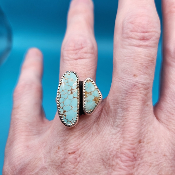 925 Sterling Silver Jewelry - Dry Creek Turquoise Double Stone Ring